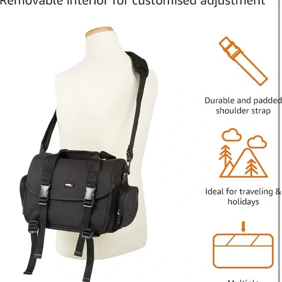 Amazon Basics Large DSLR Gadget Bag, Black with Gray Interior, Solid